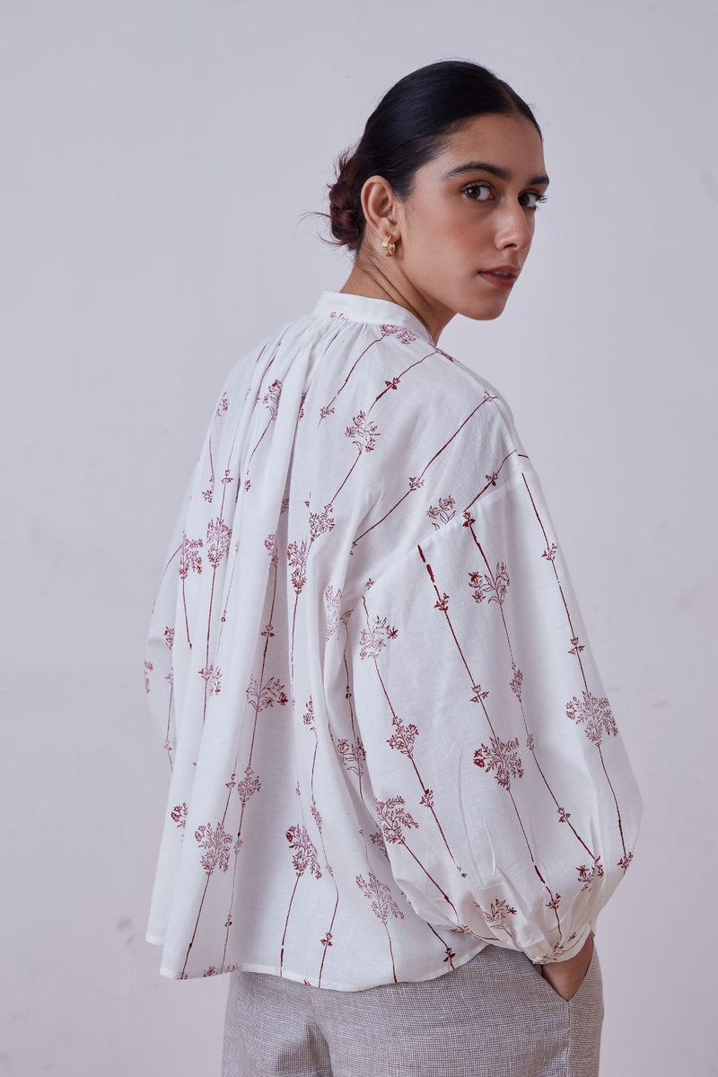 Kesar Red Hand Printed Top cotton cambric top/shirt by The Summer House for women in Singapore