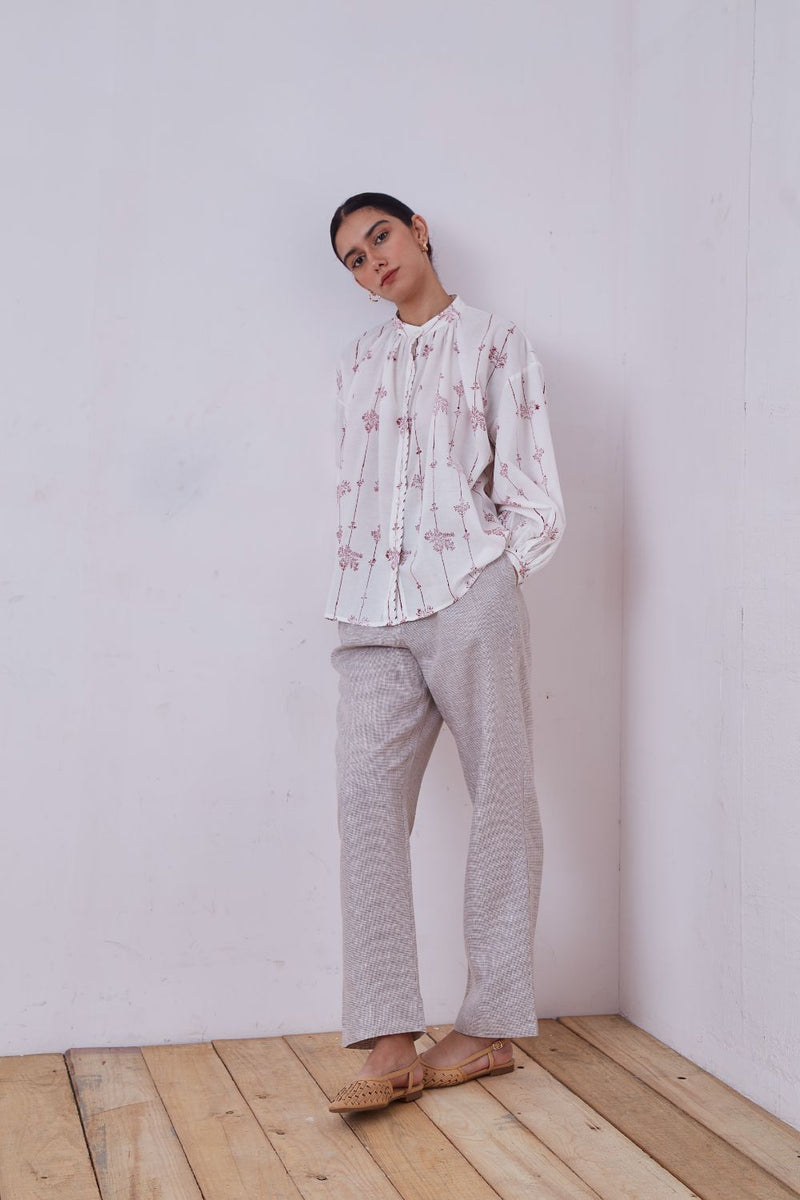 Kesar Red Hand Printed Top cotton cambric top/shirt by The Summer House for women in Singapore