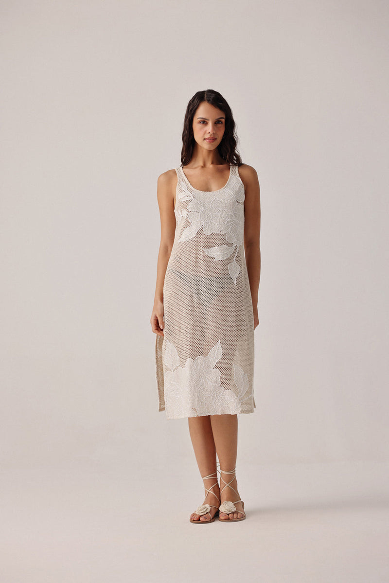 Keya Coverup-Ecru crochet resort wear by NOIB in beige for women in Singapore