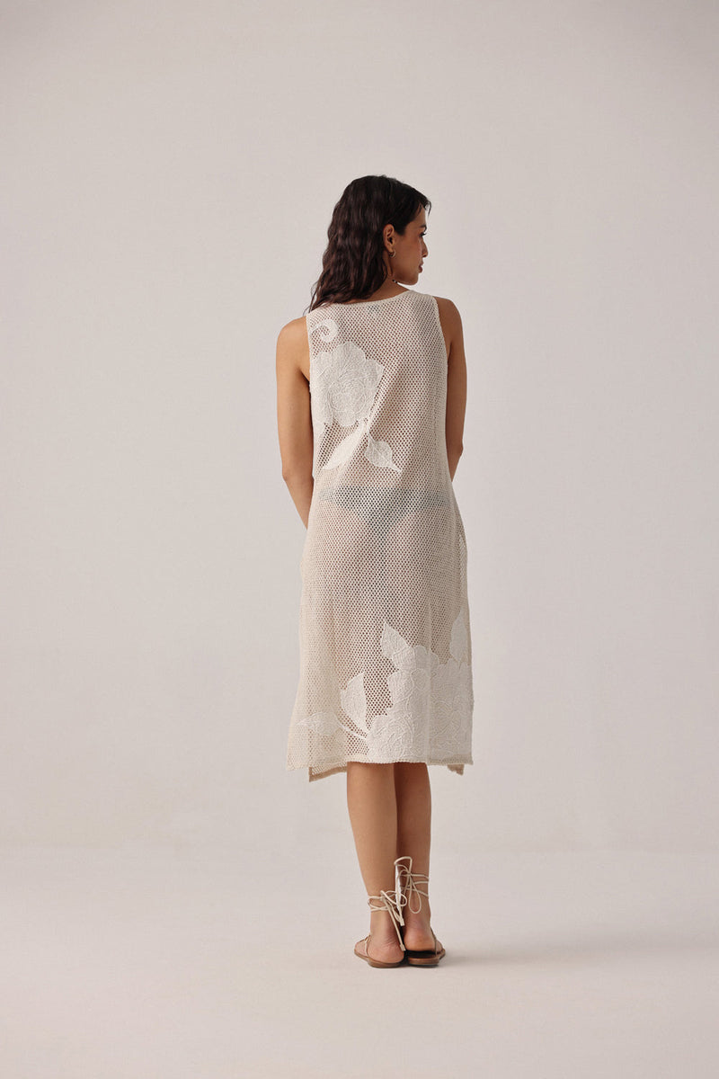 Keya Coverup-Ecru crochet resort wear by NOIB in beige for women in Singapore