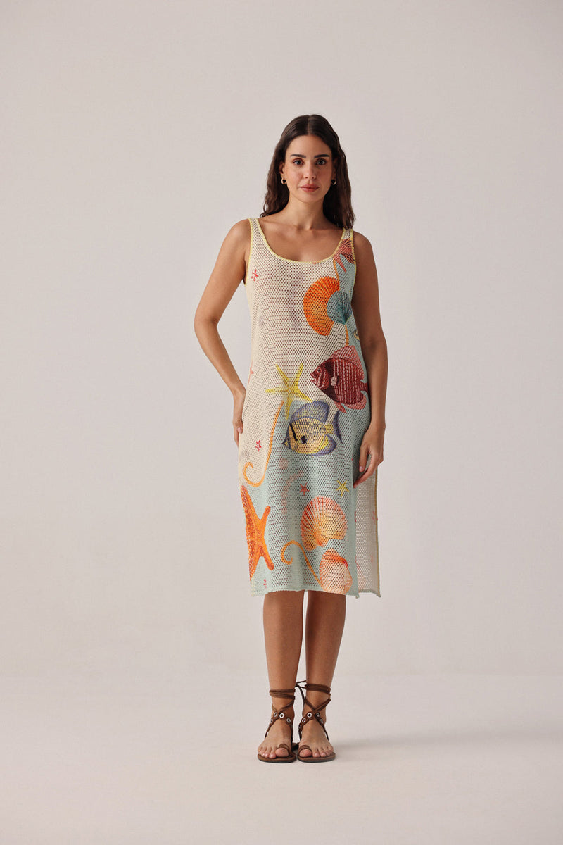 Keya Coverup-Seaborn crochet resort wear by NOIB in beige for women in Singapore