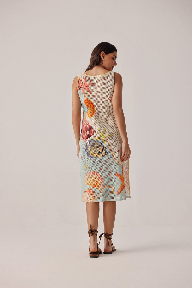 Keya Coverup-Seaborn crochet resort wear by NOIB in beige for women in Singapore