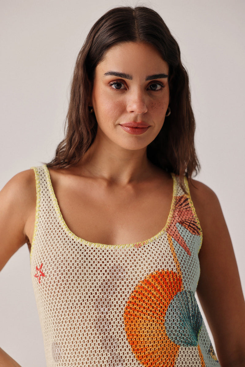 Keya Coverup-Seaborn crochet resort wear by NOIB in beige for women in Singapore