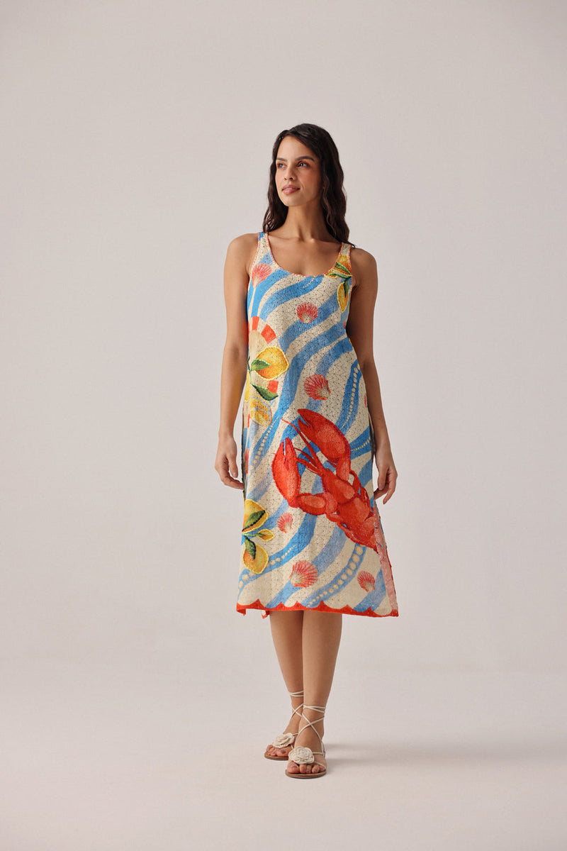 Keya Coverup-Summer Zest crochet resort wear by NOIB in blue for women in Singapore