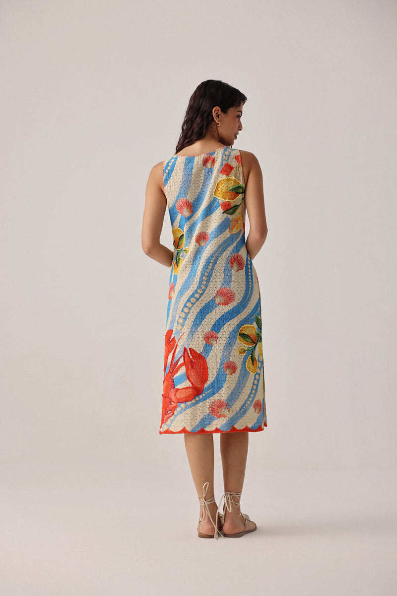 Keya Coverup-Summer Zest crochet resort wear by NOIB in blue for women in Singapore