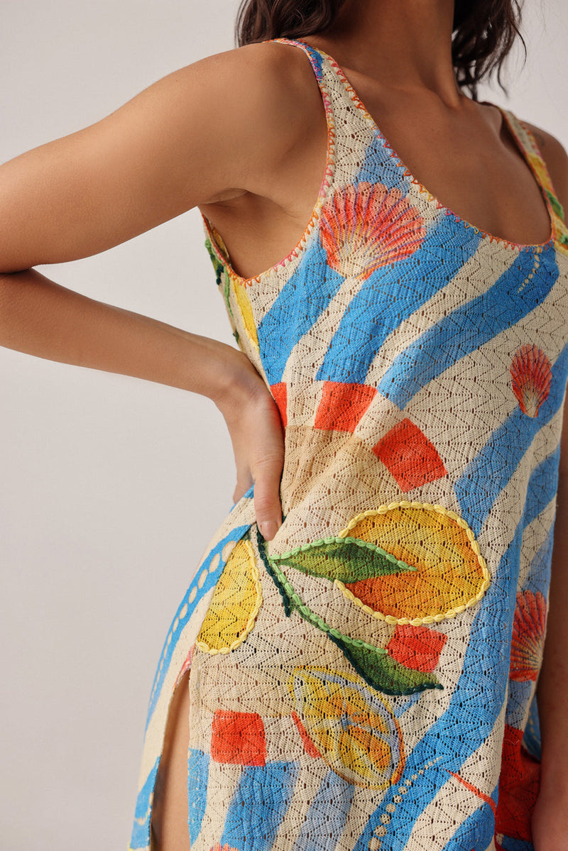 Keya Coverup-Summer Zest crochet resort wear by NOIB in blue for women in Singapore