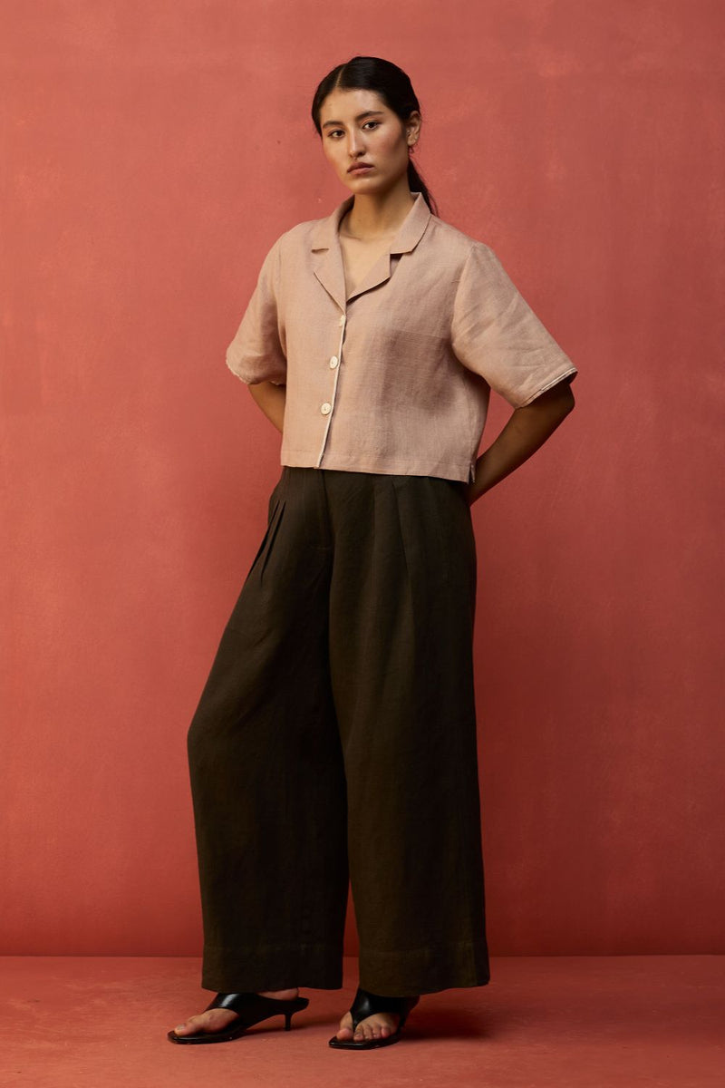Kiera Cuban Collar Linen Co-ord Set - Dusty Rose by Manan for in Singapore