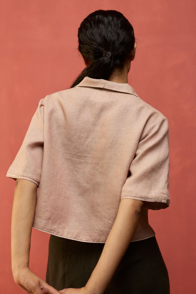 Kiera Cuban Collar Linen Co-ord Set - Dusty Rose by Manan for in Singapore