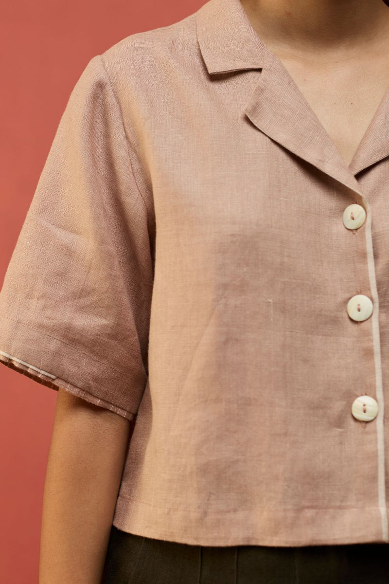 Kiera Cuban Collar Linen Co-ord Set - Dusty Rose by Manan for in Singapore