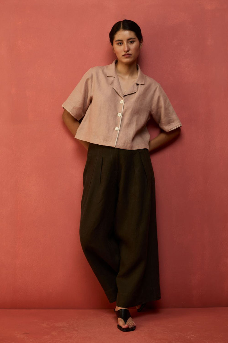 Kiera Cuban Collar Linen Co-ord Set - Dusty Rose by Manan for in Singapore
