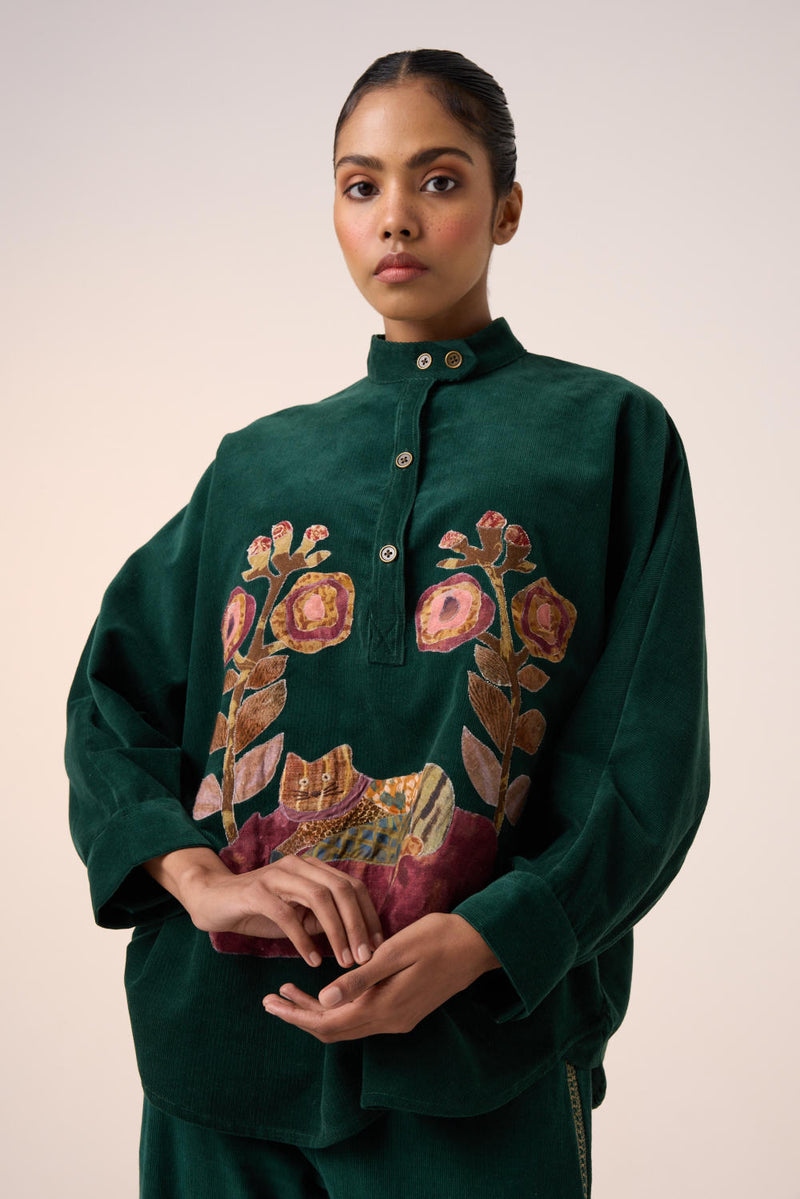 KIERA SHACKET -GREEN CAT APPLIQUE corduroy by CORD for women in Singapore