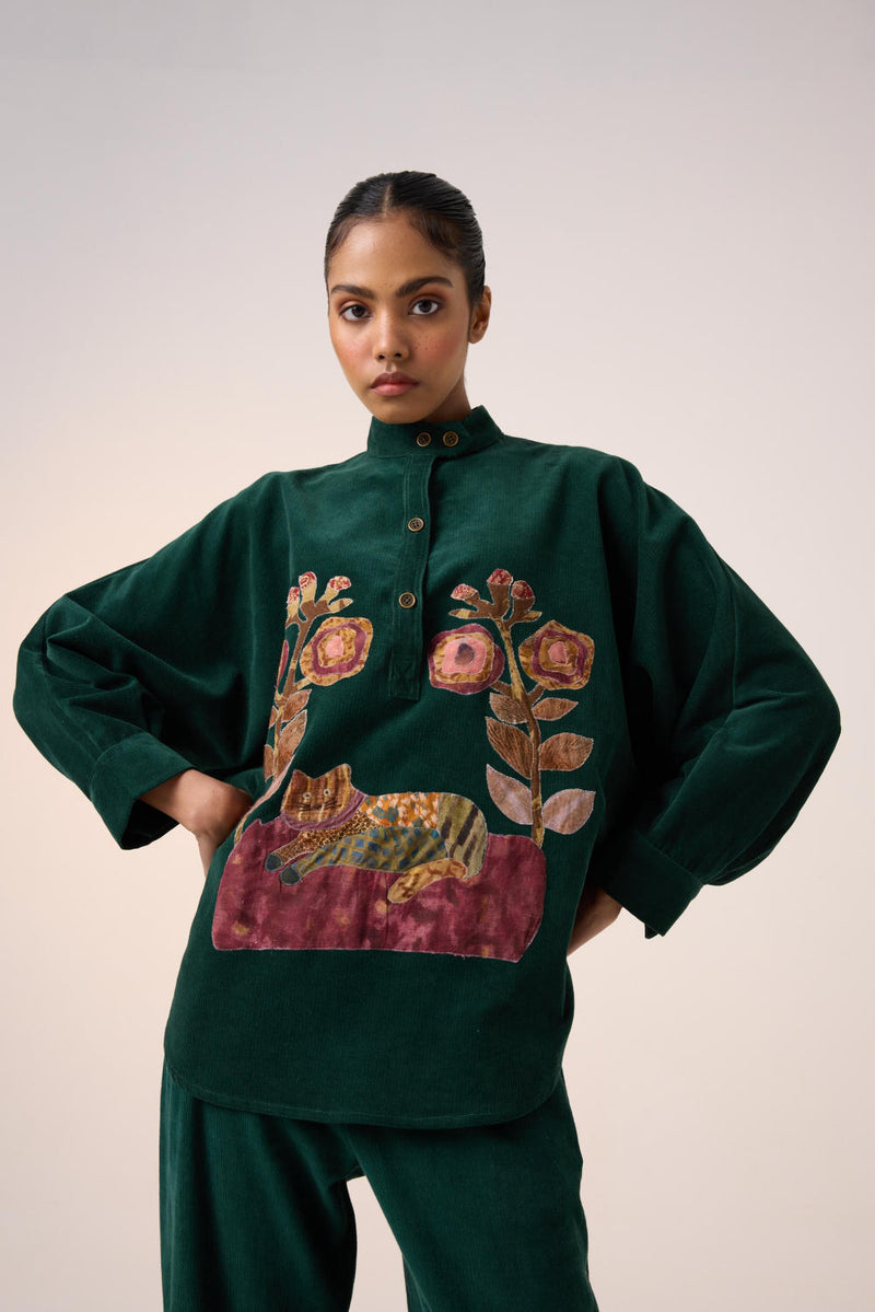 KIERA SHACKET SET -GREEN CAT APPLIQUE corduroy by CORD for women in Singapore
