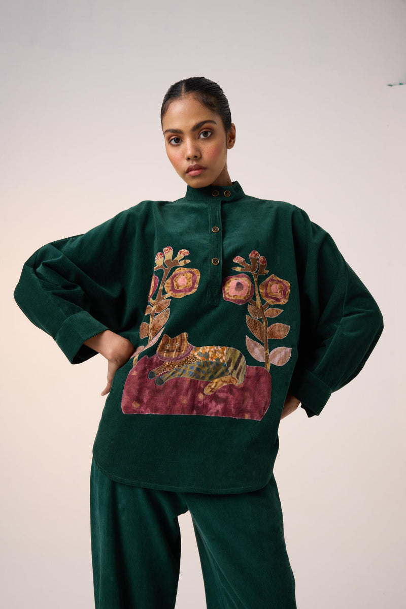 KIERA SHACKET -GREEN CAT APPLIQUE corduroy by CORD for women in Singapore