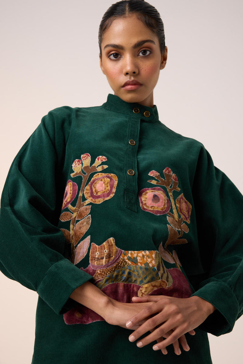 KIERA SHACKET SET -GREEN CAT APPLIQUE corduroy by CORD for women in Singapore