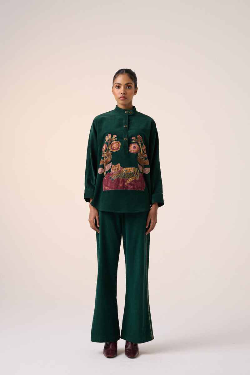 KIERA SHACKET -GREEN CAT APPLIQUE corduroy by CORD for women in Singapore