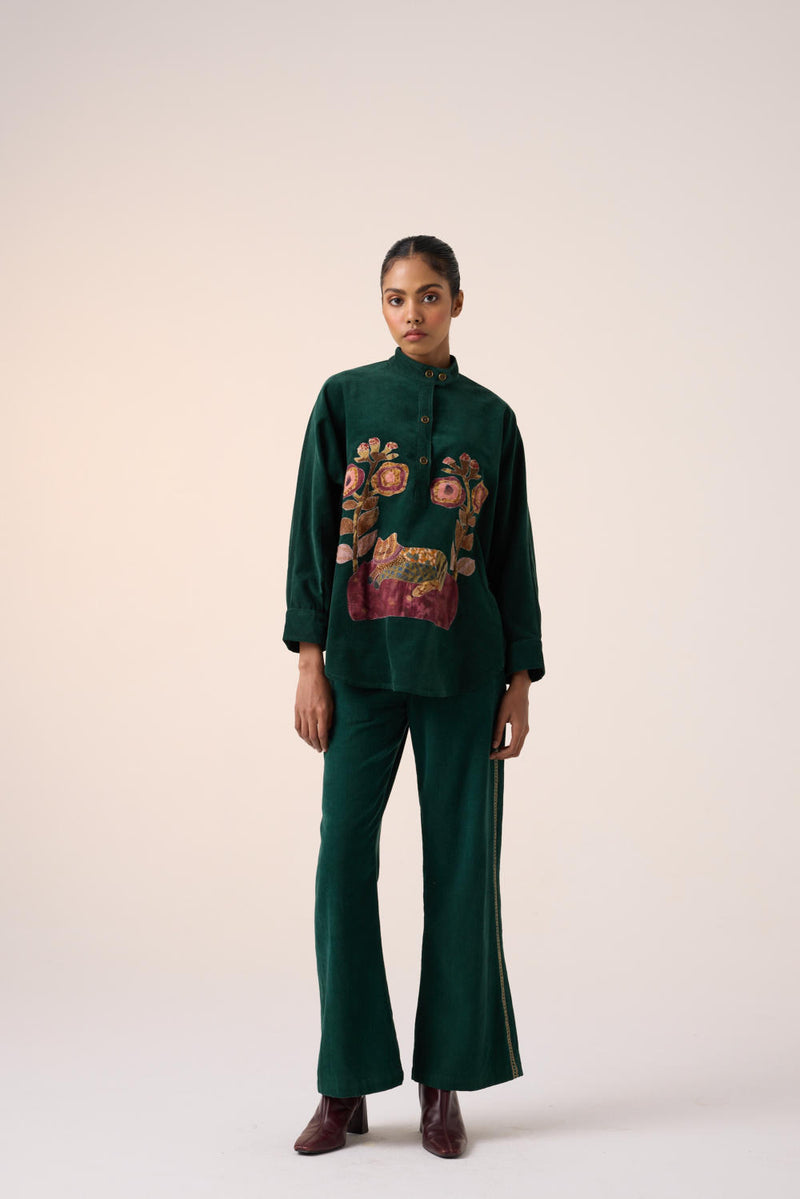 KIERA SHACKET SET -GREEN CAT APPLIQUE corduroy by CORD for women in Singapore