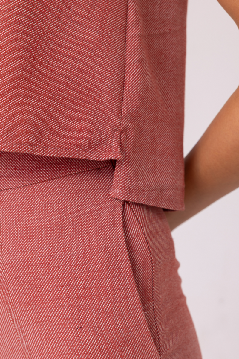 Kifli Red Handwoven Denim Top cotton by The Summer House in red color for women in Singapore