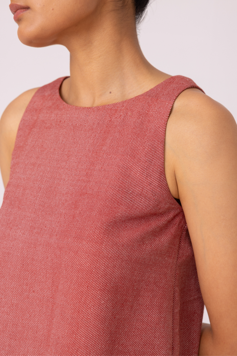 Kifli Red Handwoven Denim Top cotton by The Summer House in red color for women in Singapore