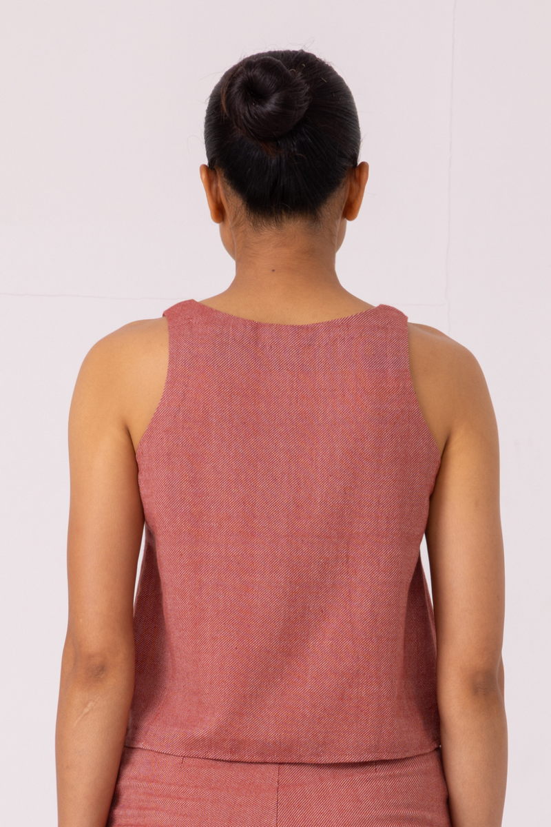 Kifli Red Handwoven Denim Top cotton by The Summer House in red color for women in Singapore