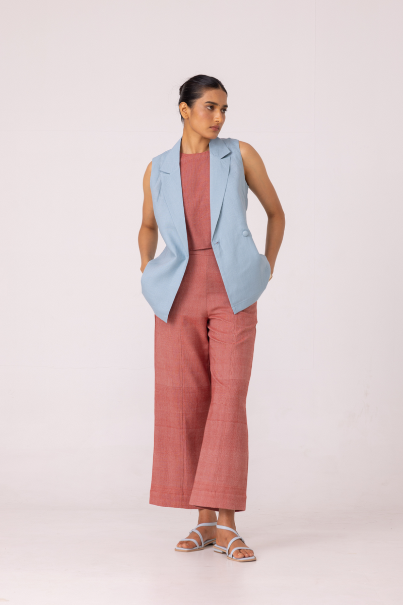 Kifli Red Handwoven Denim Top cotton by The Summer House in red color for women in Singapore