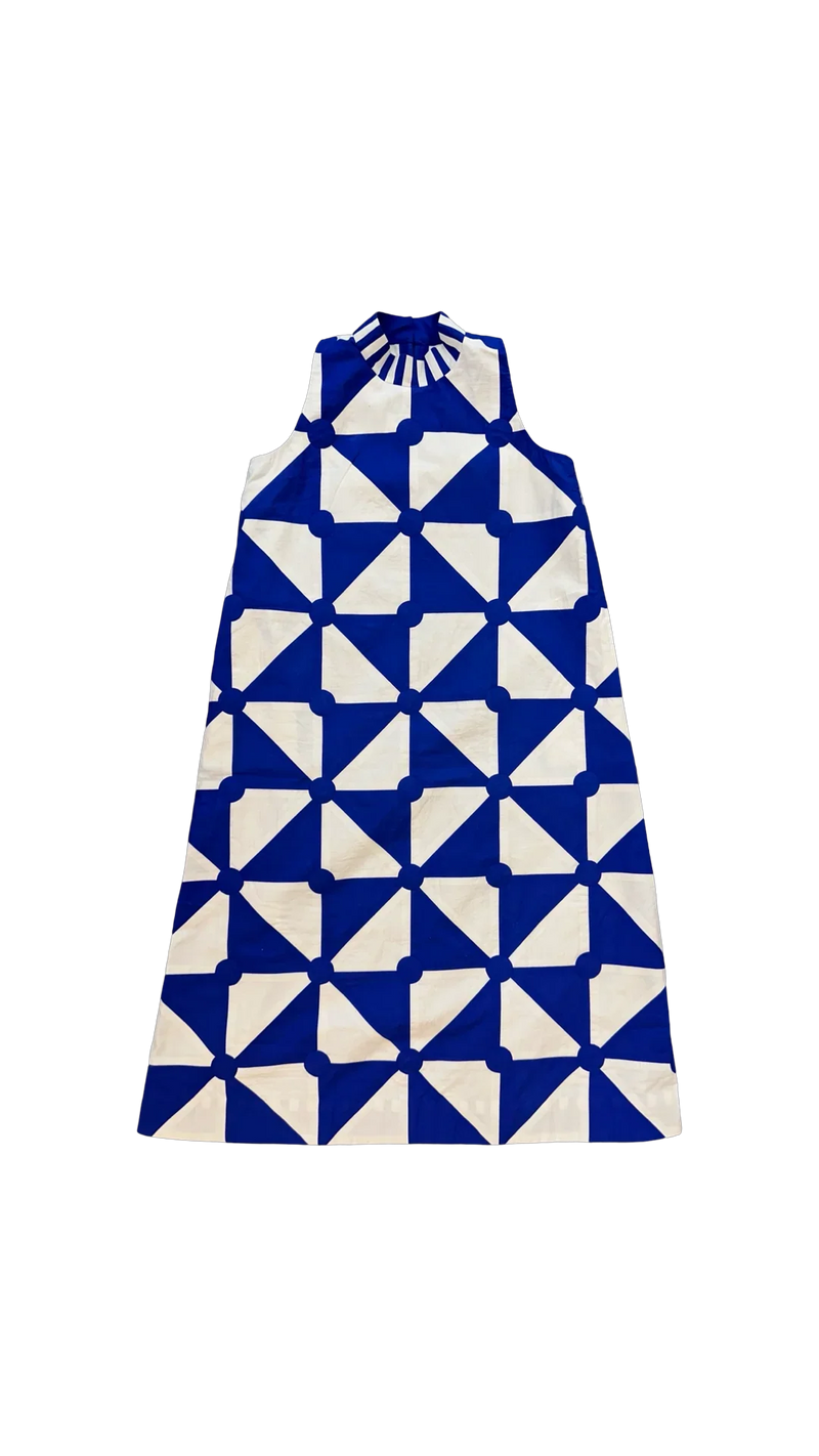 Kite Simp Dress-White and Blue cotton dress by Ka-Sha in blue for women in Singapore