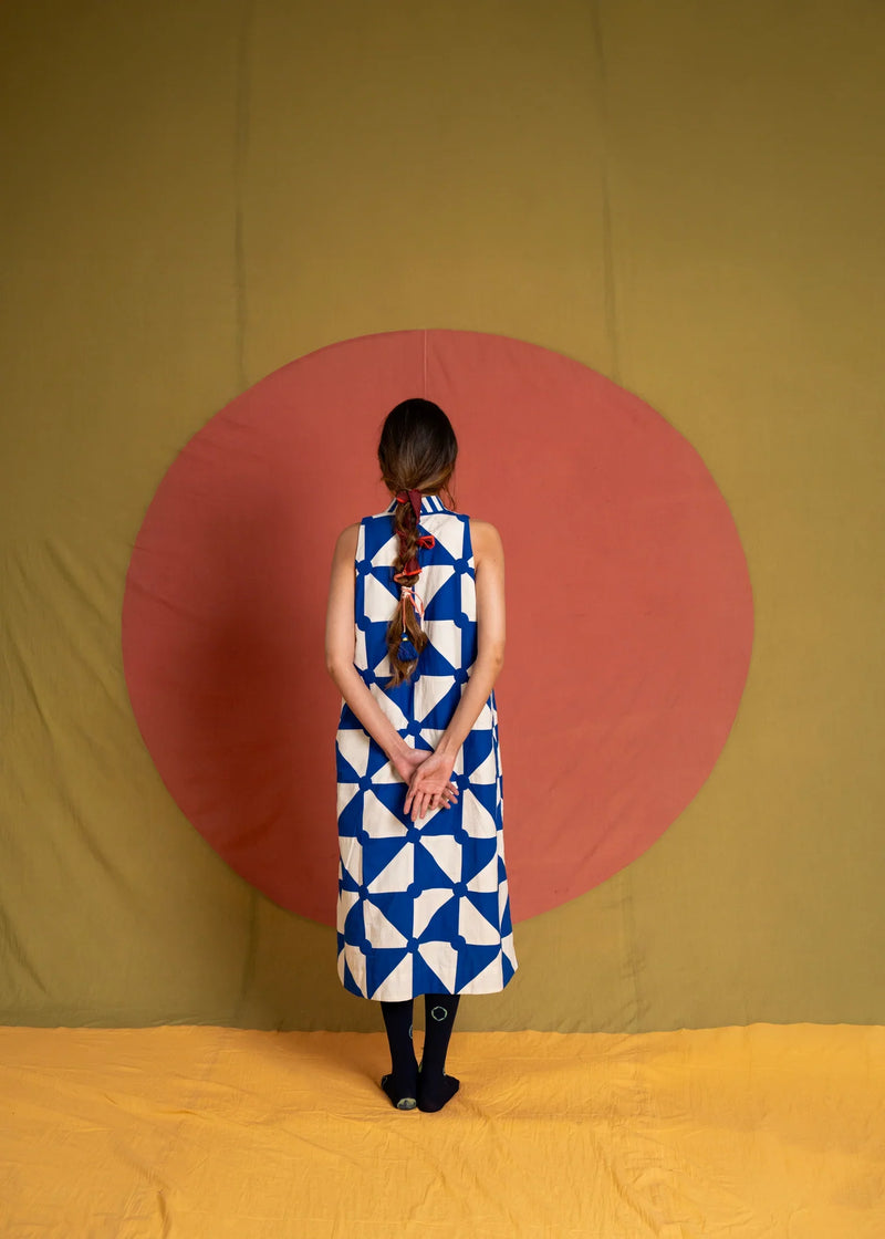 Kite Simp Dress-White and Blue cotton dress by Ka-Sha in blue for women in Singapore