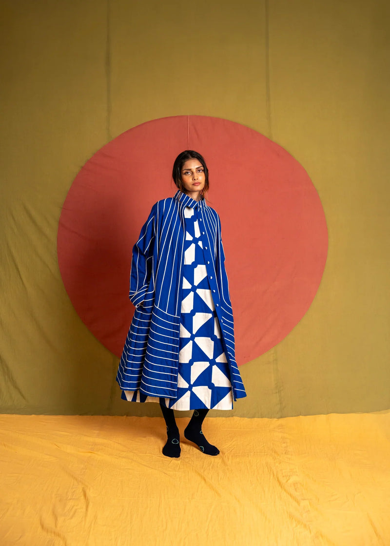 Kite Simp Dress-White and Blue cotton dress by Ka-Sha in blue for women in Singapore