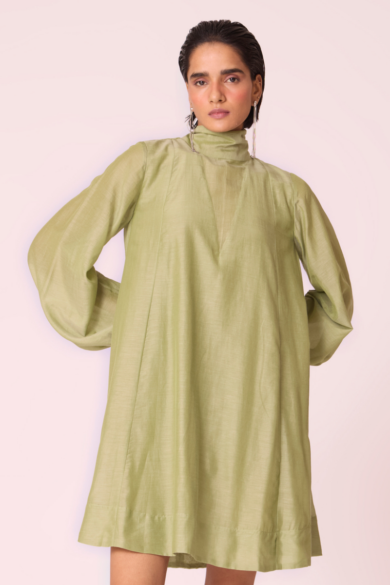 Klyuch Green Panelled Dress silk by The Summer House in green color for women in Singapore