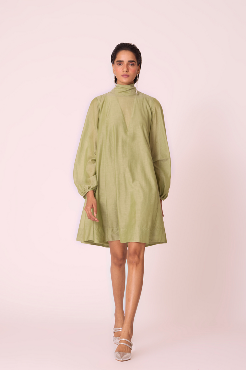Klyuch Green Panelled Dress silk by The Summer House in green color for women in Singapore