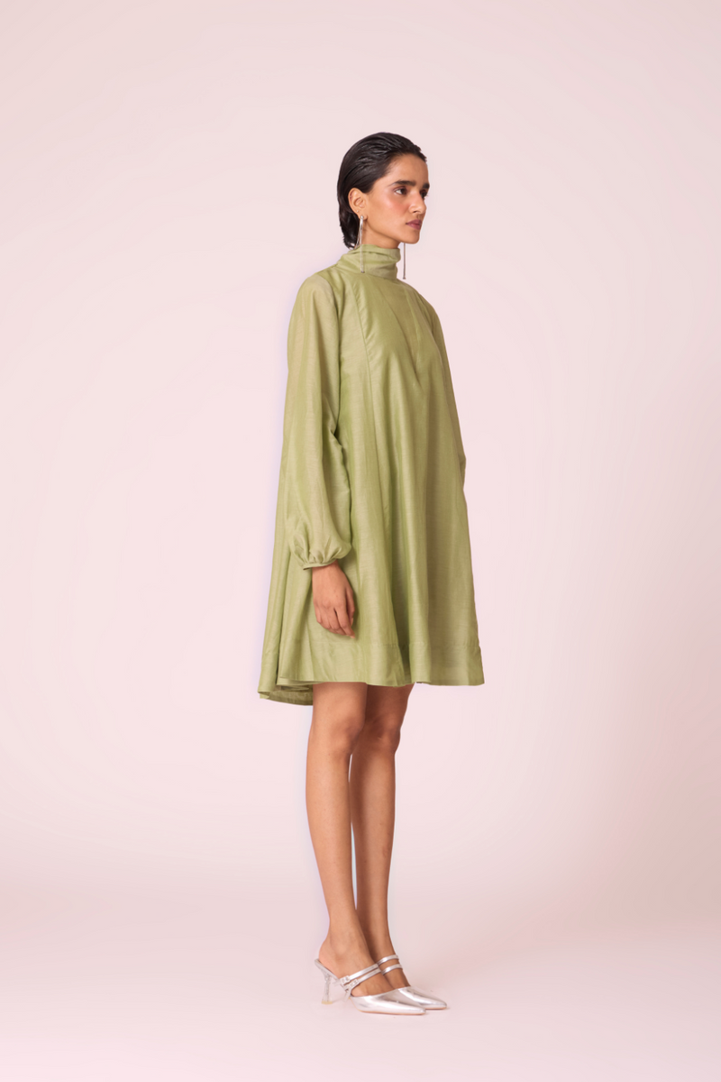 Klyuch Green Panelled Dress silk by The Summer House in green color for women in Singapore