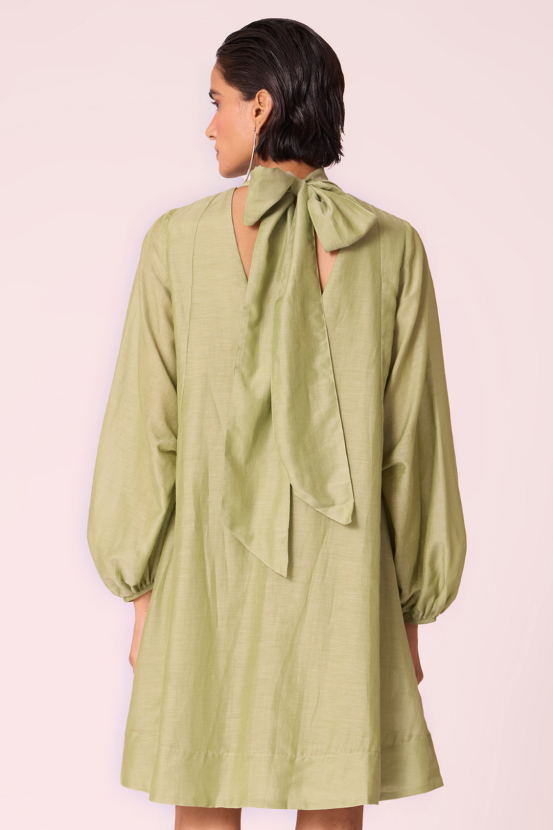 Klyuch Green Panelled Dress silk by The Summer House in green color for women in Singapore