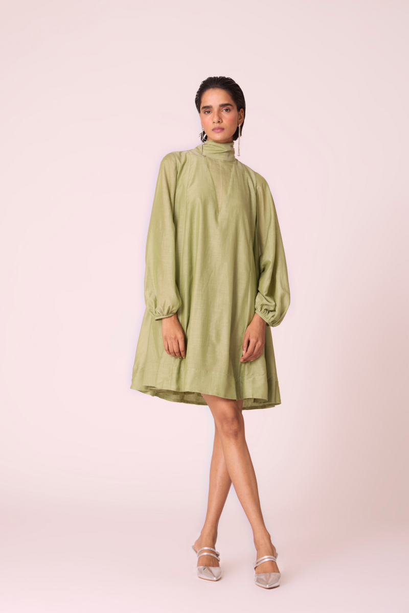Klyuch Green Panelled Dress silk by The Summer House in green color for women in Singapore