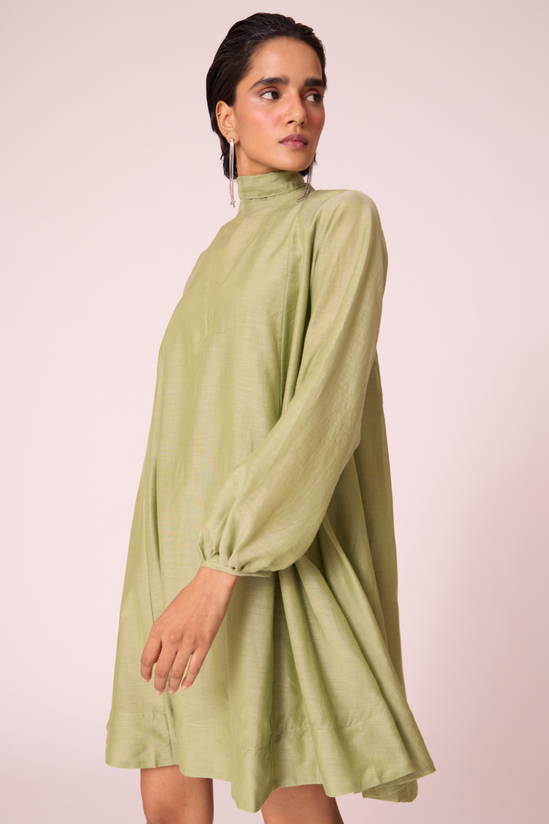 Klyuch Green Panelled Dress silk by The Summer House in green color for women in Singapore