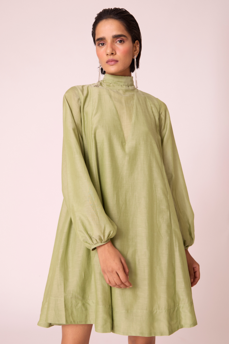 Klyuch Green Panelled Dress silk by The Summer House in green color for women in Singapore