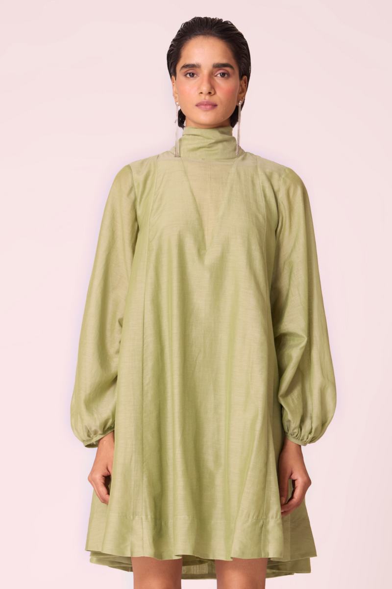 Klyuch Green Panelled Dress silk by The Summer House in green color for women in Singapore