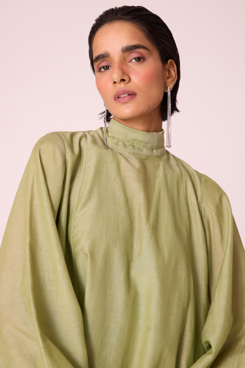 Klyuch Green Panelled Dress silk by The Summer House in green color for women in Singapore
