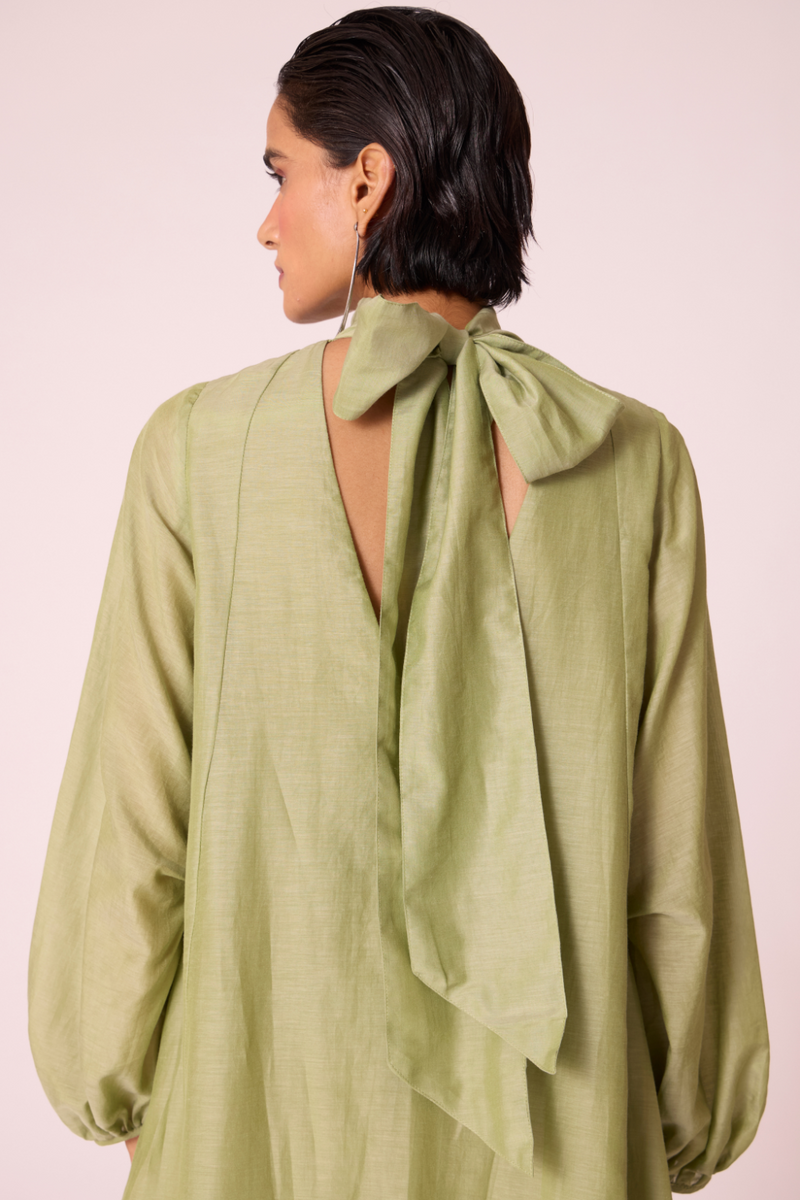 Klyuch Green Panelled Dress silk by The Summer House in green color for women in Singapore