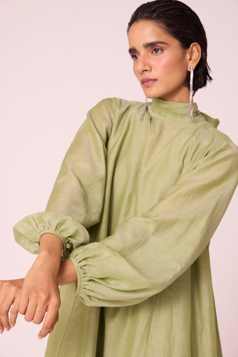 Klyuch Green Panelled Dress silk by The Summer House in green color for women in Singapore