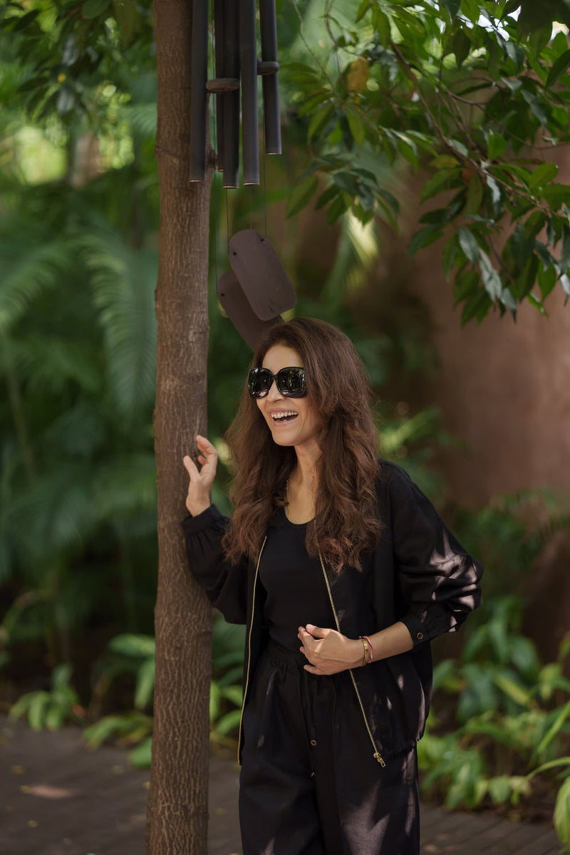 Koi Bomber linen by Zanzibar Living in black for women in Singapore