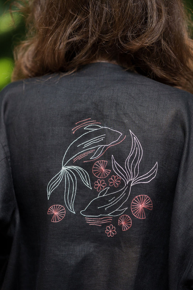 Koi Bomber linen by Zanzibar Living in black for women in Singapore