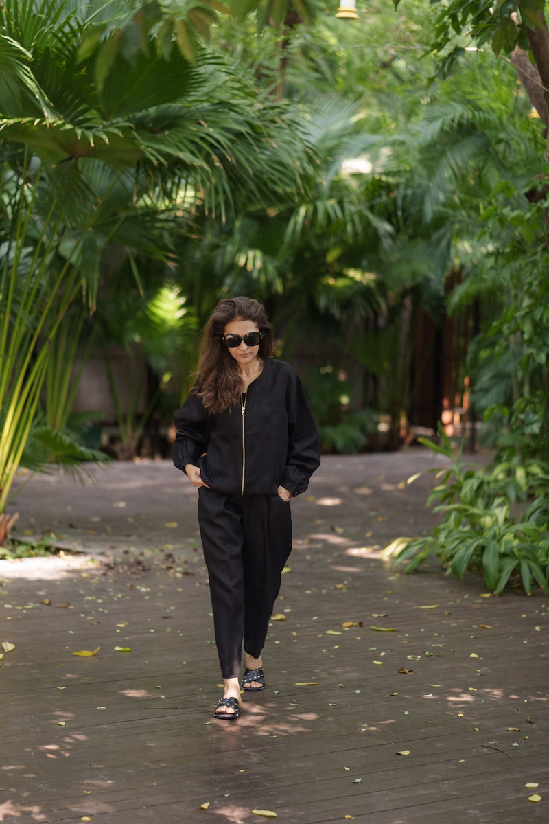 Koi Bomber linen by Zanzibar Living in black for women in Singapore