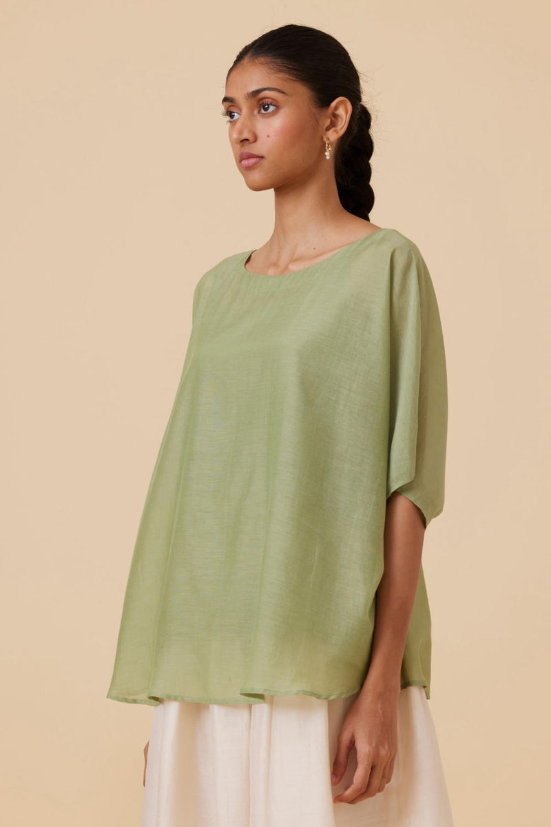 Kosh Green Cape Top silk by The Summer House in green color for women in Singapore