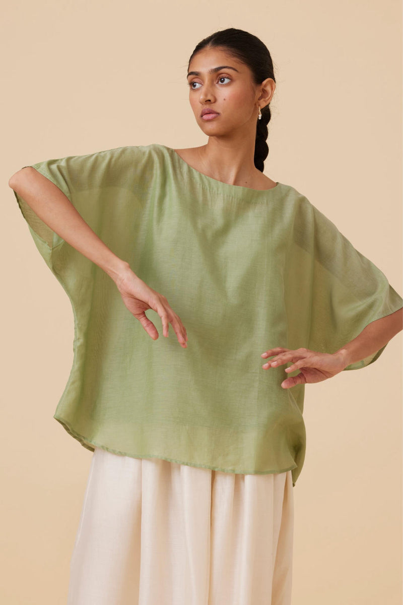 Kosh Green Cape Top silk by The Summer House in green color for women in Singapore
