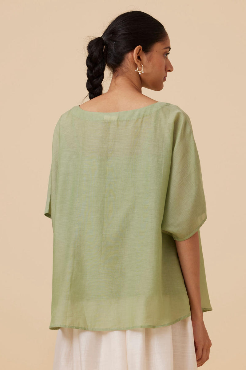 Kosh Green Cape Top silk by The Summer House in green color for women in Singapore