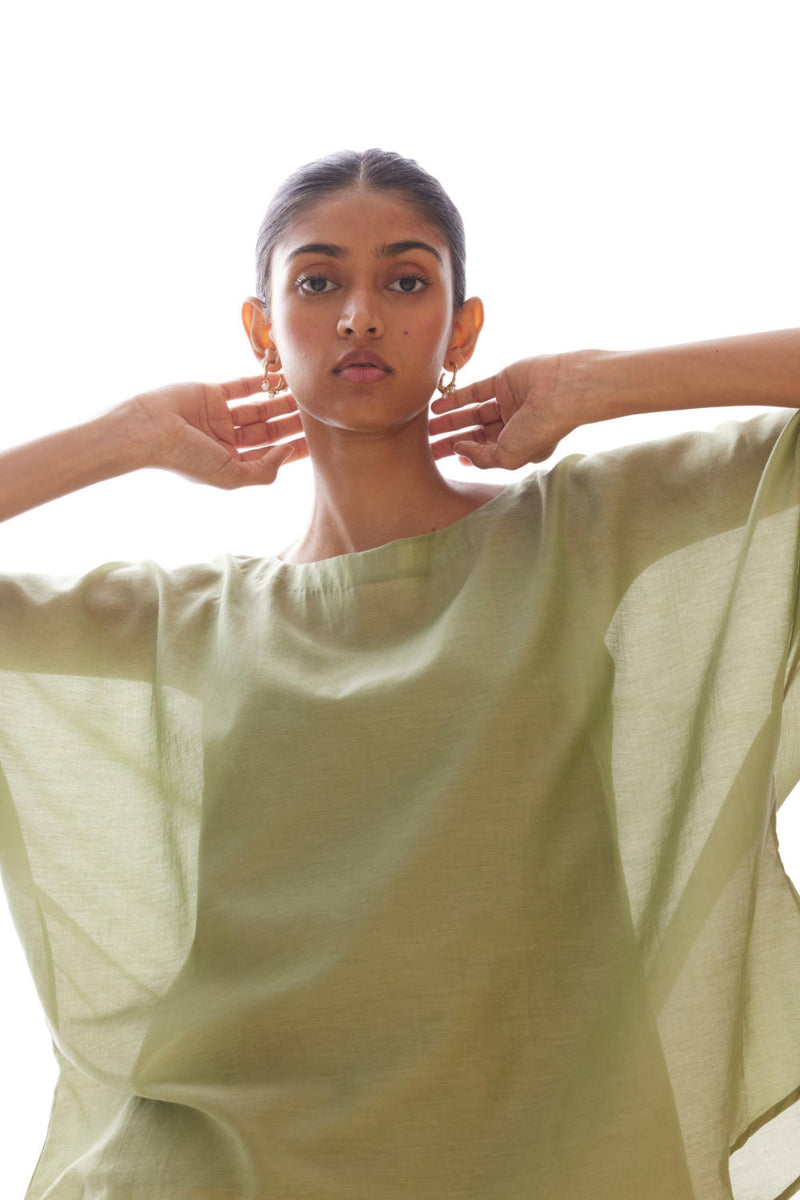 Kosh Green Cape Top silk by The Summer House in green color for women in Singapore