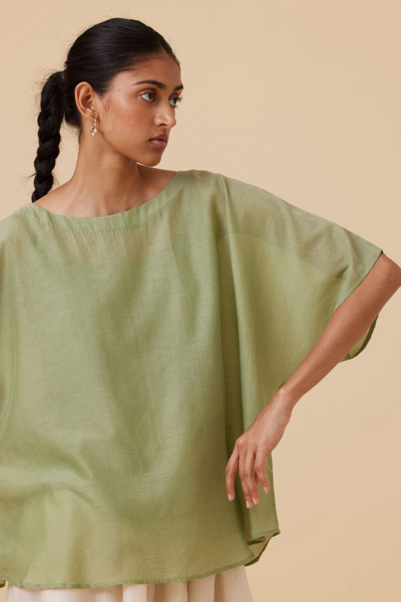 Kosh Green Cape Top silk by The Summer House in green color for women in Singapore