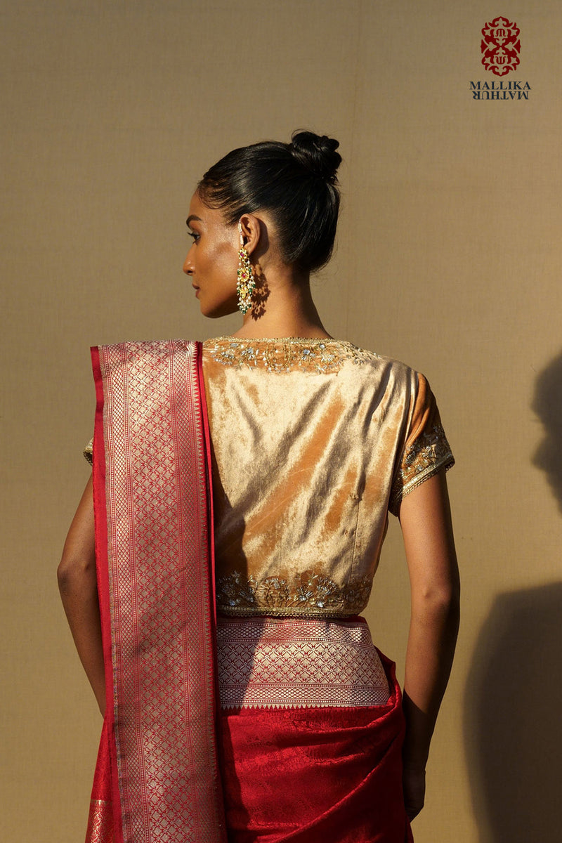 Koti velvet beige gold embroidered Buy Koti velvet beige gold embroidered from C&W | for Women by Mallika Mathur in gold color for women in Singapore