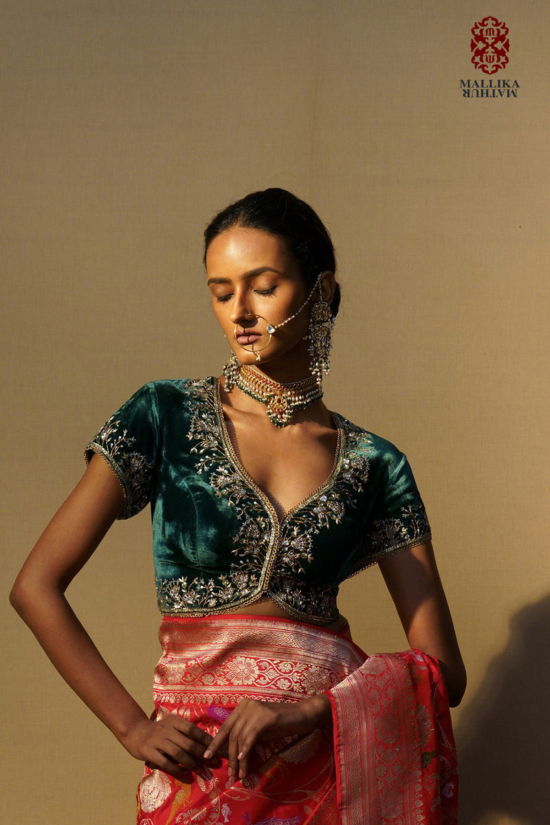 Koti velvet emrald green hand embroidered Buy Koti velvet emrald green hand embroidered from C&W | for Women by Mallika Mathur in green color for women in Singapore