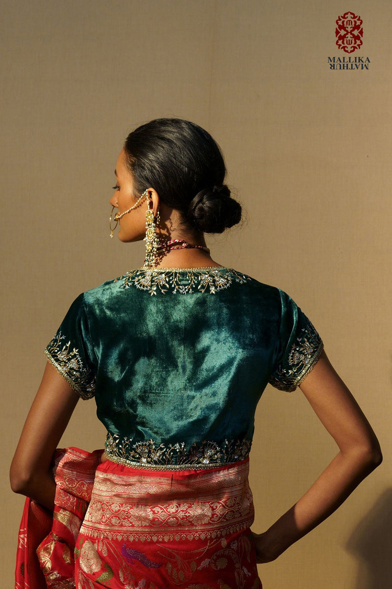 Koti velvet emrald green hand embroidered Buy Koti velvet emrald green hand embroidered from C&W | for Women by Mallika Mathur in green color for women in Singapore
