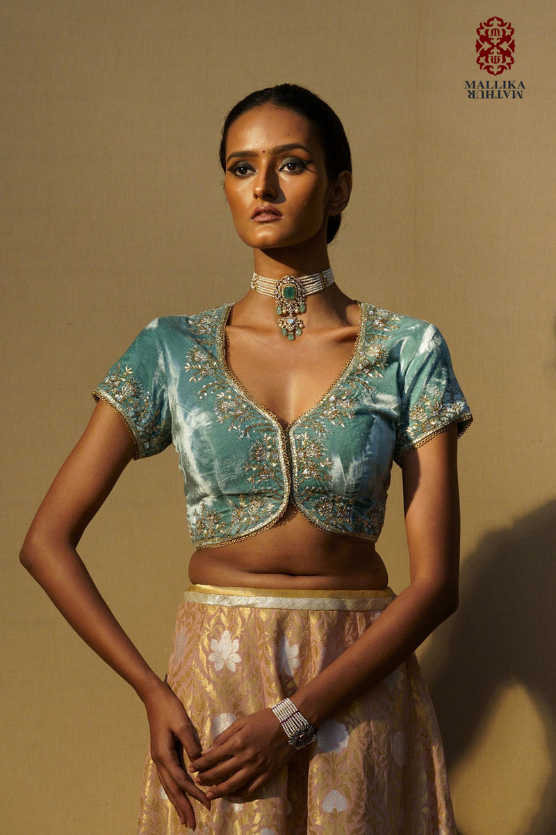 Koti velvet firoza embroidered Buy Koti velvet firoza embroidered from C&W | for Women by Mallika Mathur in blue color for women in Singapore